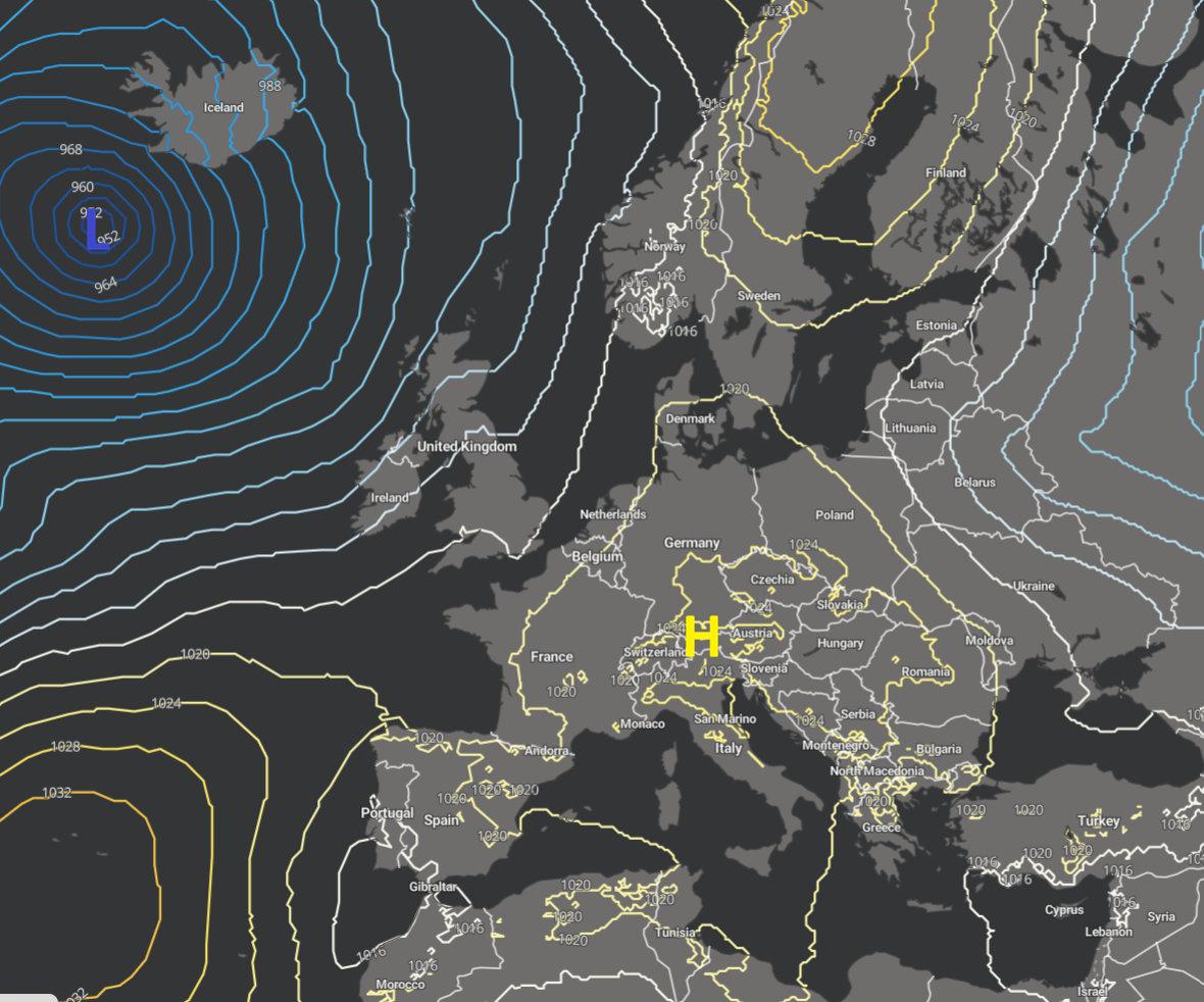 Luchtdruk Arperge 12Z voor vrijdag 12.00