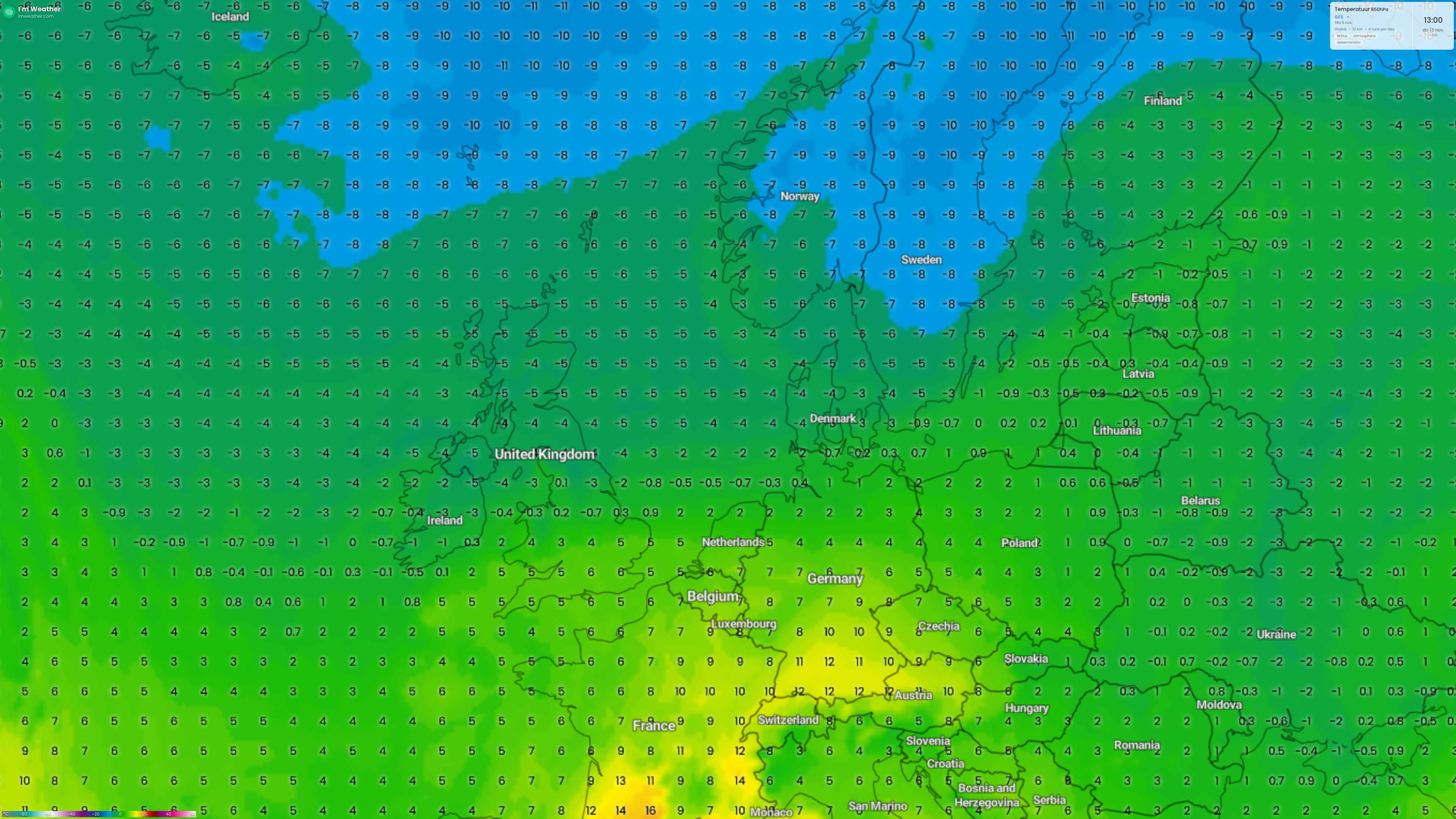 Temperatuurverwachting donderdagmiddag