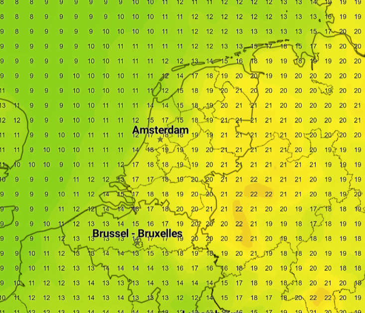 Tmax zaterdag GFS