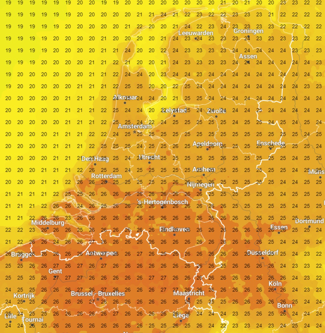 temperatuur vrijdag 2 september 16 uur