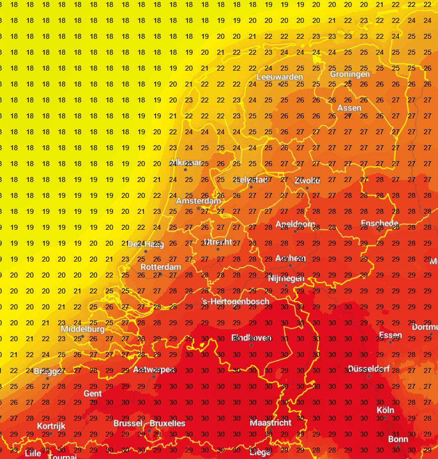 temperatuur zondag 24 juli 2021