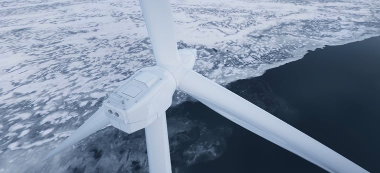 Wind turbine in frozen sea